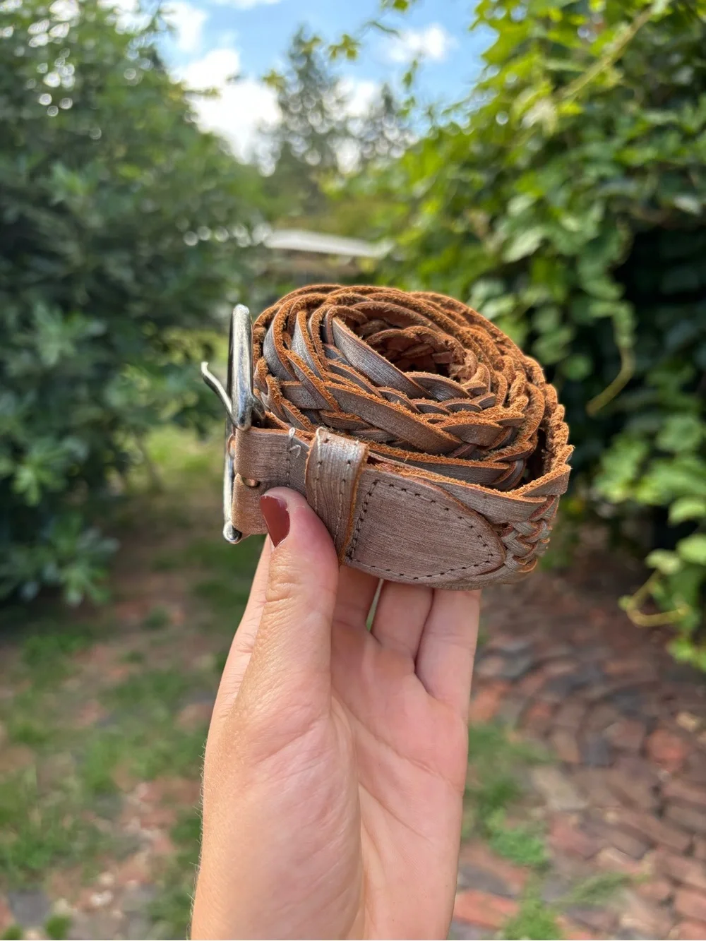 Braided Leather Belt -Distressed Silvery Grey